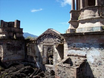 San Juan Parangaricutiro, the buried church ruins near Paricutin volcano, Uruapan, Michoacan