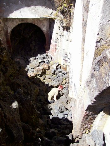 Interior of San Juan Parangaricutiro, the buried church ruins near Paricutin volcano, Uruapan, Michoacan