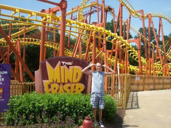 Andrew J. Wharton at The Mind Eraser ride in Six Flags America, Baltimore